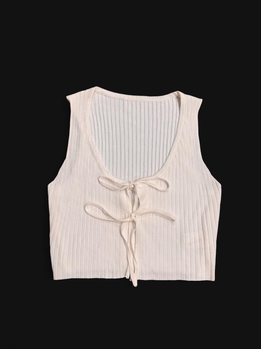 Commense Ribbed Tie-Front Crop Top - Cream